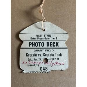 1967 Georgia vs Georgia Tech Grant Field Press Pass Vintage NCAA Rivalry